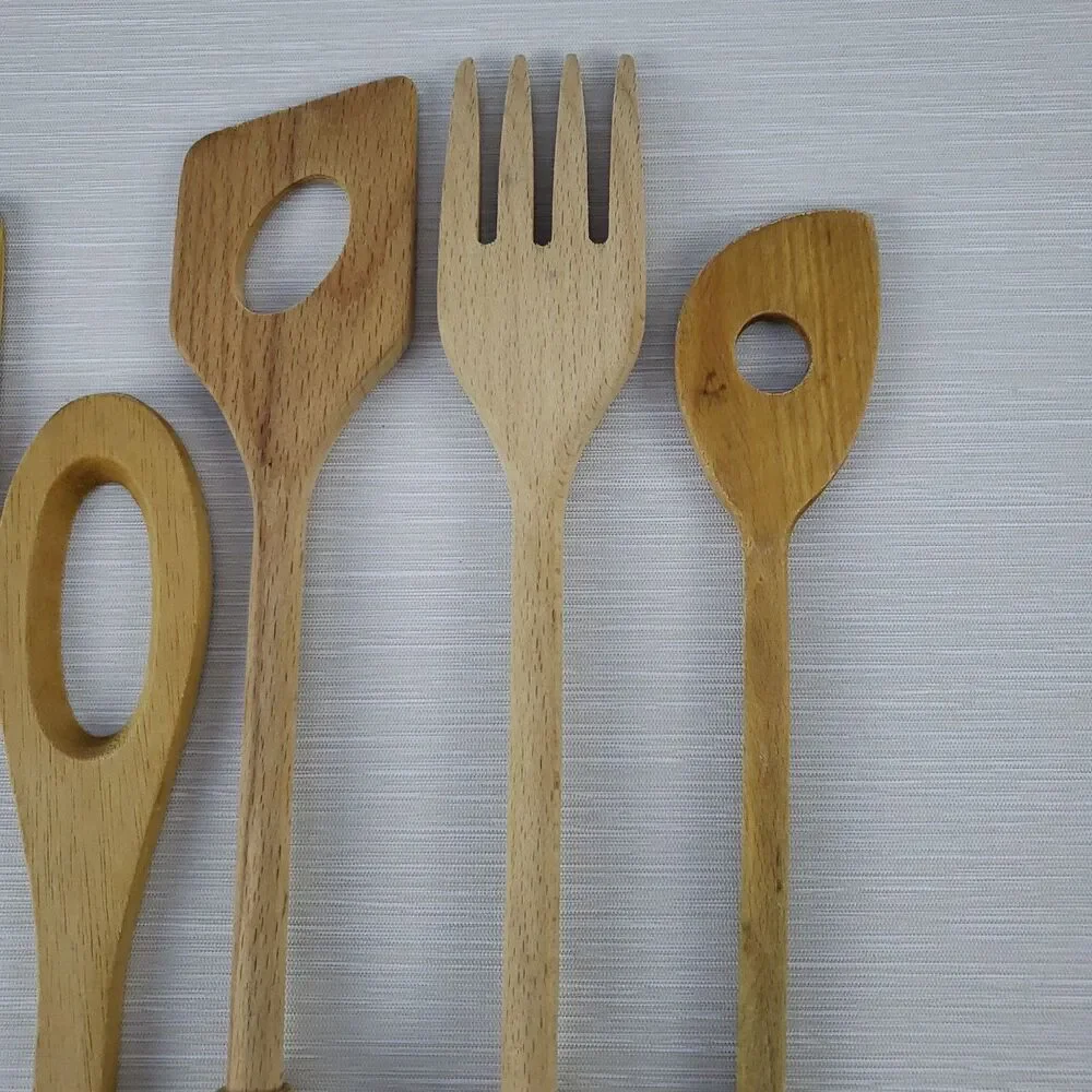 Wood Cooking Utensils Spoon Fork Chopper Spatula 5 Pcs Lot